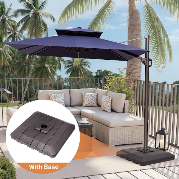 Double Top 9 ft. x 12 ft. Rectangular Aluminum 360° Rotation Tilt Cantilever Patio Umbrella in Navy Blue, 240 lbs. Base