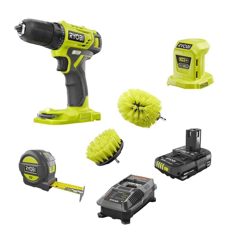 RYOBI ONE+ 18V Cordless 3/8 in. Drill Kit with 1.5 Ah Battery, Charger, and Accessories