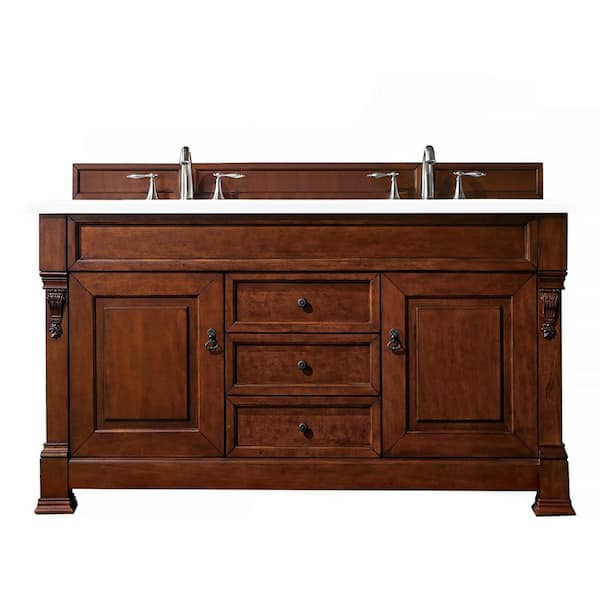 James Martin Vanities Brookfield 60.0 in. W x 23.5 in. D x 34.3 in. H Bathroom Vanity in Warm Cherry with White Zeus Quartz Top