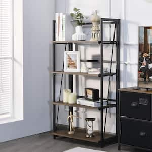 46 in. H Brown 4-Tier Folding Bookshelf No-Assembly Industrial Bookcase Display Shelves