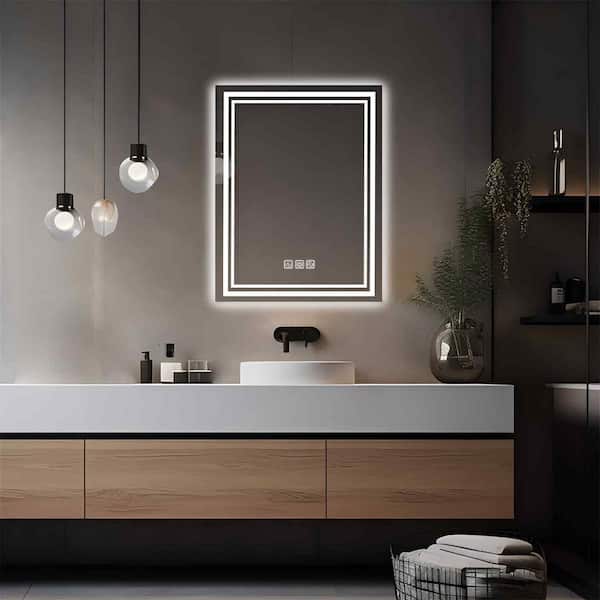 LED 36 in. W x 28 in. H Rectangular Frameless Defog Dimmable Memory Wall Mounted Bathroom Vanity Mirror in Silver