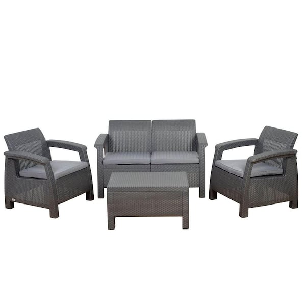 Atlantic Contemporary Lifestyle Corfu Grey 4-Piece Patio Conversation Set-DISCONTINUED