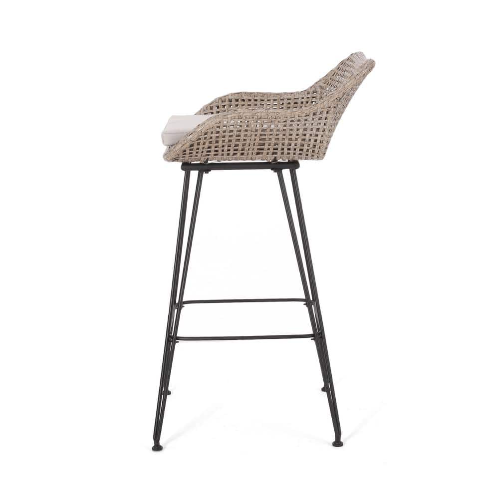 Transitional Mixed Brown and Beige Iron Barstool with Cushions, Set of 2