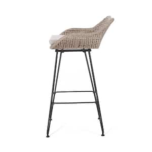 Verano Mixed Brown Wicker Outdoor Patio Bar Stool with Beige Cushion (4-Pack)