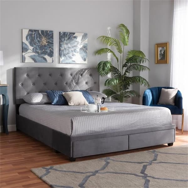 Gray Frame King Size Platform Bed, Durable Upholstered Platform Bed, Space-Saving Modern Platform Bed
