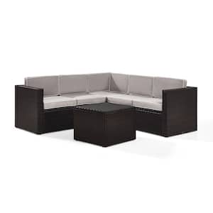 Palm Harbor 6-Piece Wicker Outdoor Sectional Set With Grey Cushions