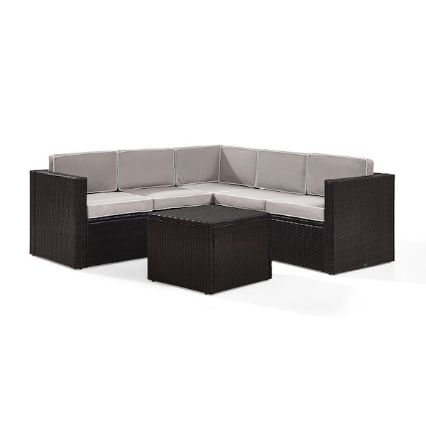CROSLEY FURNITURE Palm Harbor 6-Piece Wicker Outdoor Sectional Set With Grey Cushions
