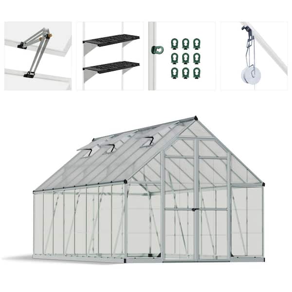 CANOPIA by PALRAM Balance 8 ft. x 16 ft. Hybrid Silver/Clear DIY Greenhouse Kit with Accessory Combo Pack