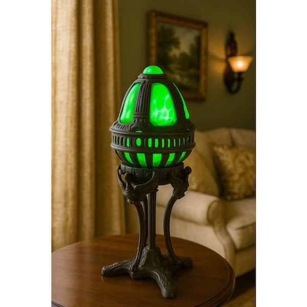 Castle 13 in. Mahogany Bronze Victorian Novelty Table Lamp with Green Glass Shade