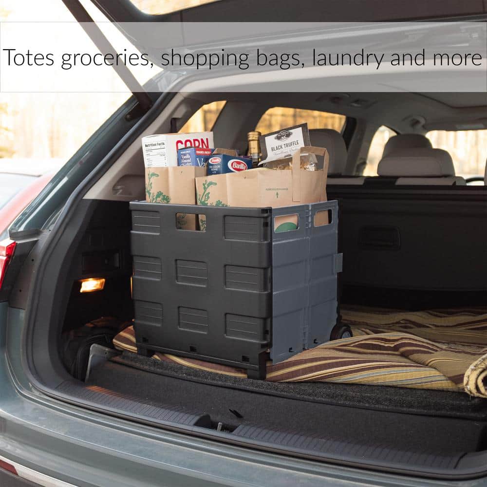 Black Collapsible Rolling Utility Cart with Aluminum Handle