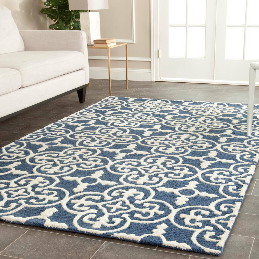 Hand-Tufted Navy & Ivory Wool Square Rug - Classic Moroccan Inspired
