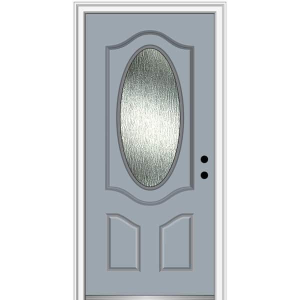 MMI Door 36 in. x 80 in. Left-Hand Inswing Rain Glass Storm Cloud Fiberglass Prehung Front Door on 4-9/16 in. Frame