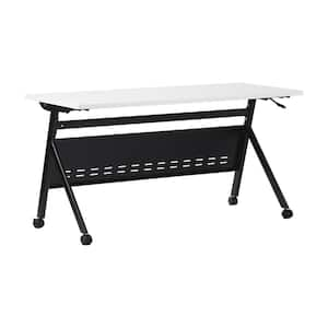 Davis Commercial Grade 24 in. Rectangular White Top/Black Frame Composite Heavy-Duty Nesting Flip Training Table Desk