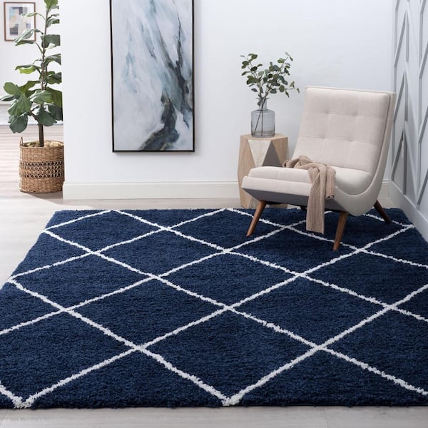 Jersey Shag Diamond Navy 8 ft. x 10 ft. Indoor Area Rug