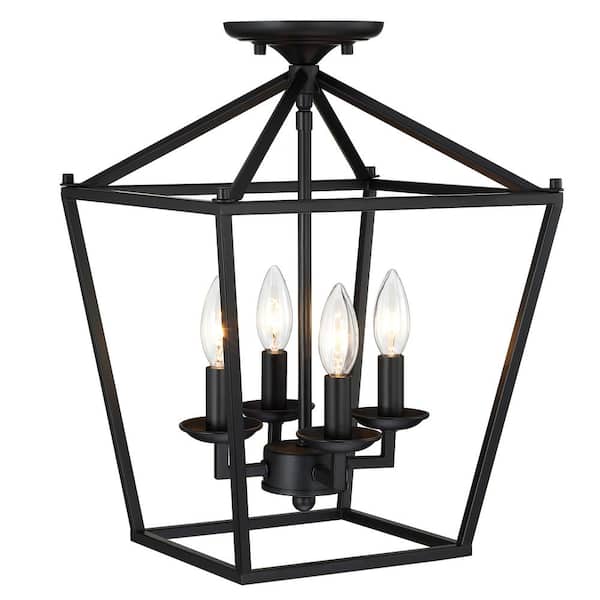 Hukoro FM 4-Light 12-in Matte Black Semi Flush Mount Light