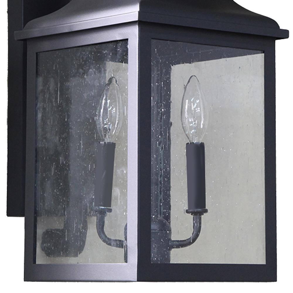 Black Metal Lantern Sconce with Seeded Glass Shade