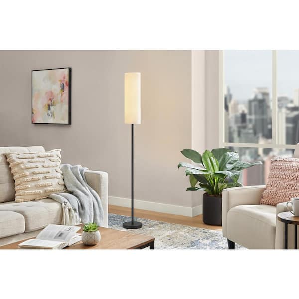Hampton Bay McCarthy 66.5 in. 1-Light Black Floor Lamp with Slender Fabric Shade