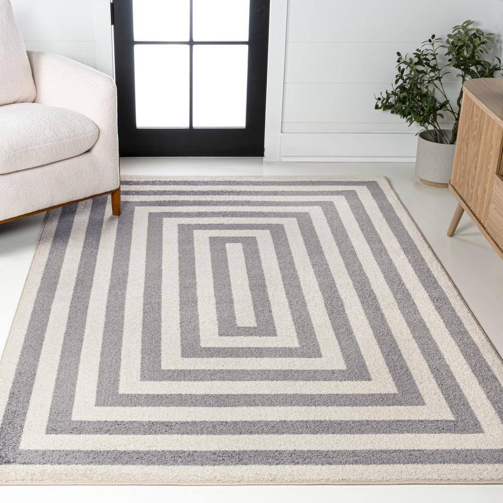 Bandol Gray and Ivory Synthetic Stripe 5 x 8 Area Rug