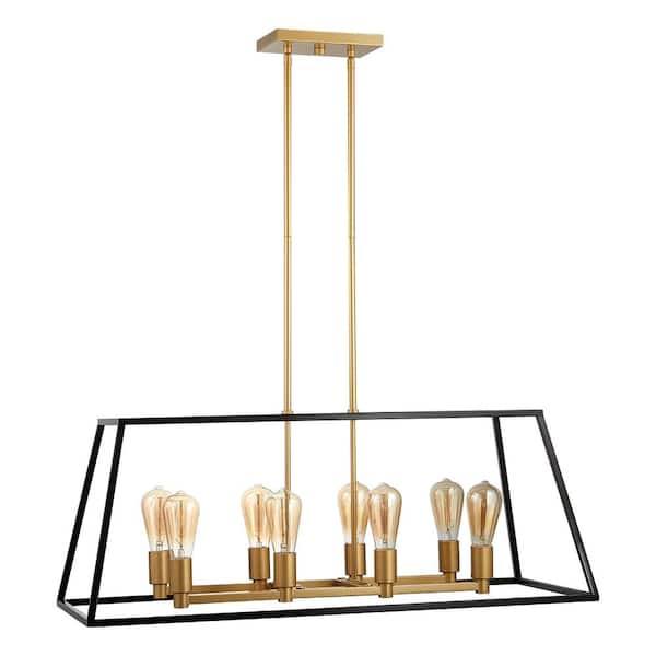 Edvivi 8-Light Matte Black and Gold Finish Modern Farmhouse Cage Linear Island Chandelier Pendant Light