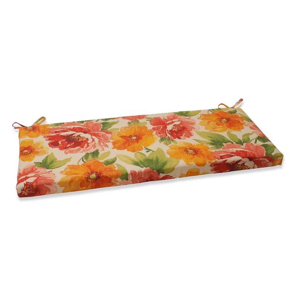 Pillow Perfect Floral Rectangular Outdoor Bench Cushion in Green