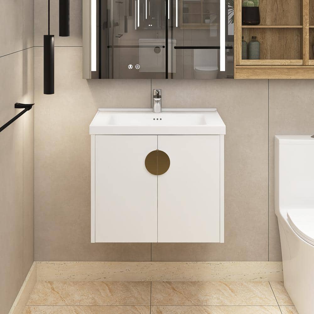 24 in. W x 18.5 in. D x 21 in. H Floating Bath Vanity in Glossy White with White Ceramic Basin Top price history on PriceWatchPro