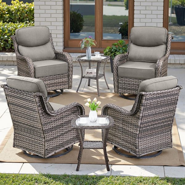 Jhxl Series 6-Piece Gray Wicker Patio Conversation Deep Seating Set with Gray Cushions