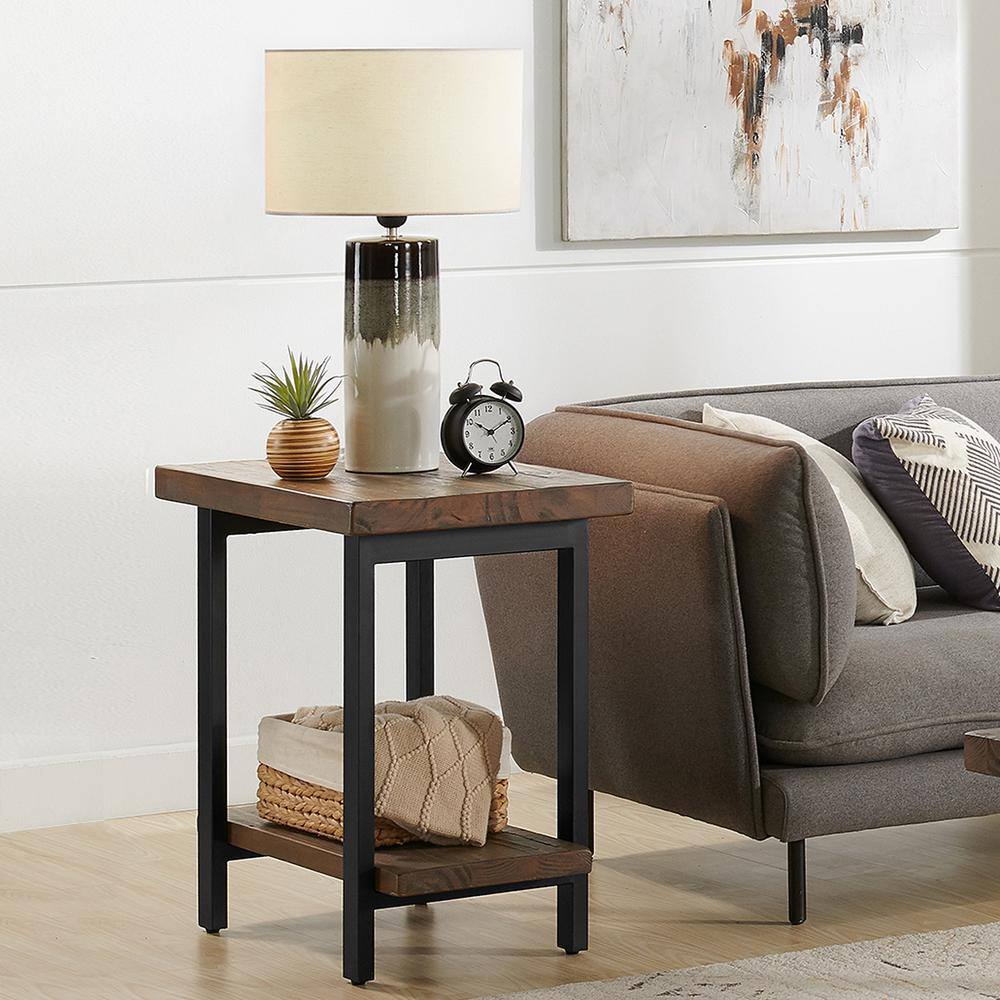 Pomona Rustic Natural Solid Pine and Metal 2-Tier End Table