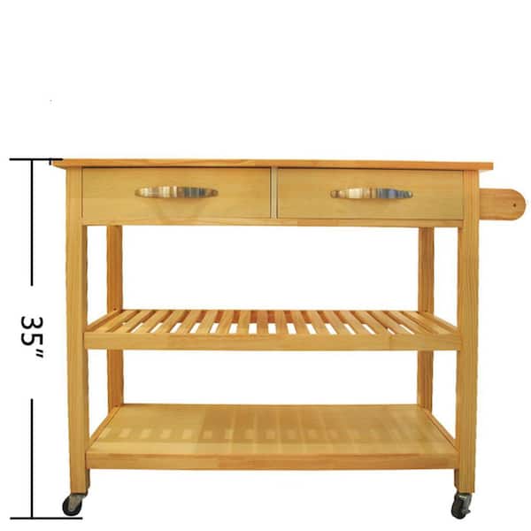 Donason Natural Kitchen Cart and Kitchen Island with Rubber Wood Top