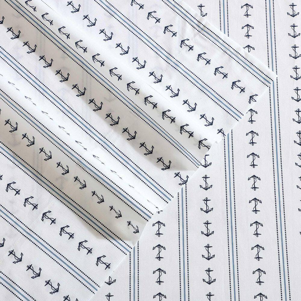 Anchor Lines Blue Cotton Percale Queen Sheet Set