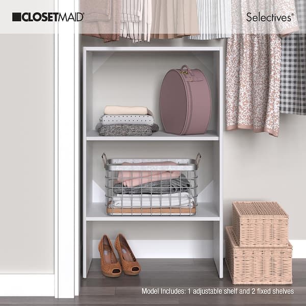 Selectives 25 in. W White Tower Unit Stackable 3-Shelf Wood Closet System