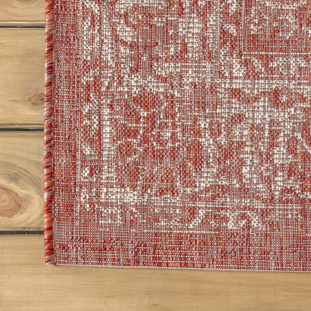 Red and Taupe Floral Synthetic 5' x 8' Reversible Rug