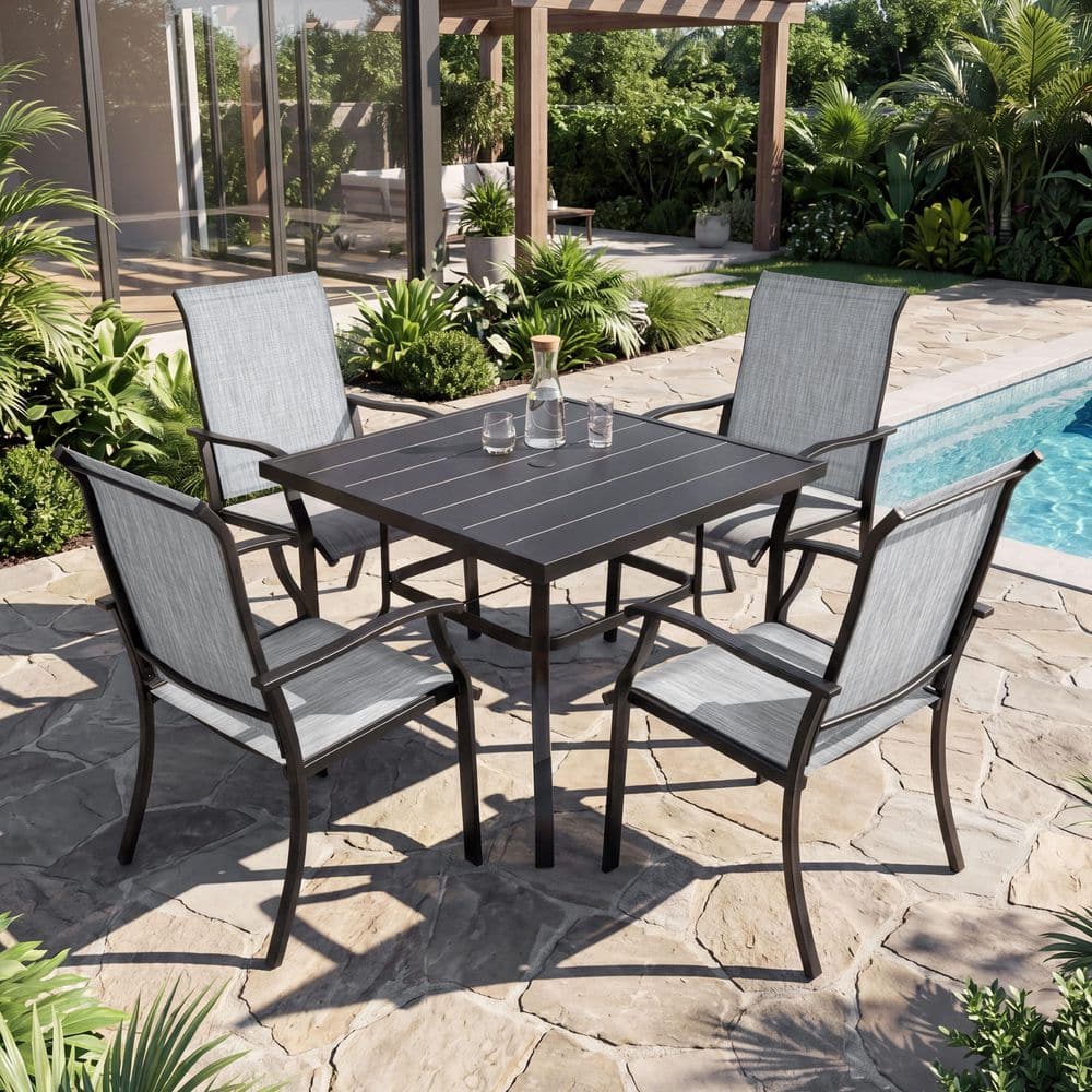 Nuu Garden Black 5-Piece Textilene Metal Square Outdoor Dining Set