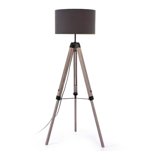 bessten Elaine 64 in. Black Boho 1-Light Smart Dimmable Lantern Floor Lamp for Living Room with Rattan Shade