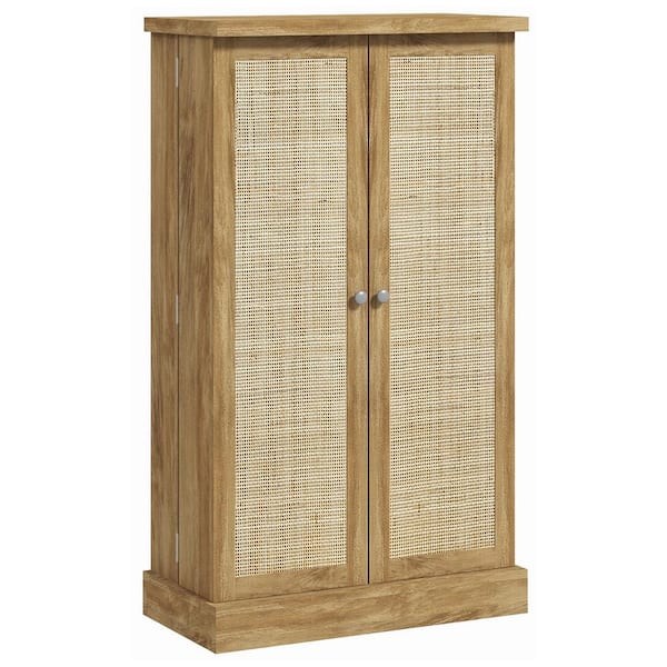 Tileon 5-Tier Natural Wood Pantry Cabinet, Freestanding Kitchen Storage Cupboard with 2 Doors and Adjustable Shelves