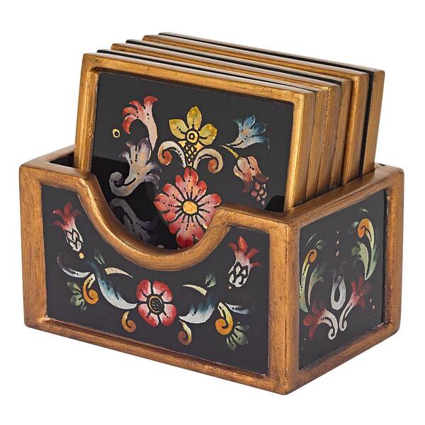 Badash Crystal 7-Piece Gemstone Black Coaster Set