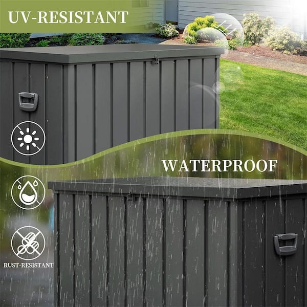 200 Gal. Grey Metal Outdoor Deck Box with Wheels, All-Weather