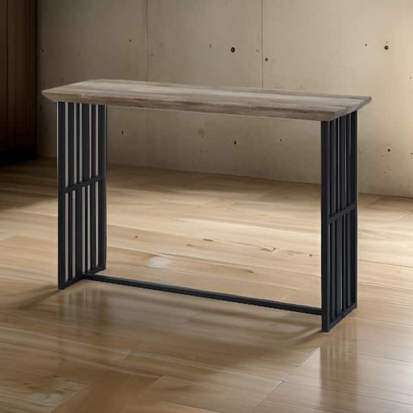 Benjara 47.24 in. Brown and Black Rectangle Metal Console Table with Metal Strip Base