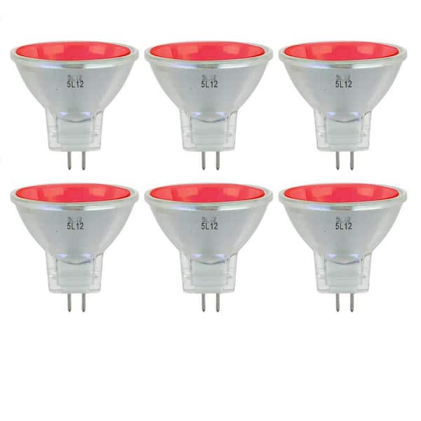 Sunlite 20-Watt MR11 Dimmable 10-Degree Narrow Spot 12-Volt GU4 Bipin Base Halogen Light Bulb with Red Glass Cover (6-Pack)