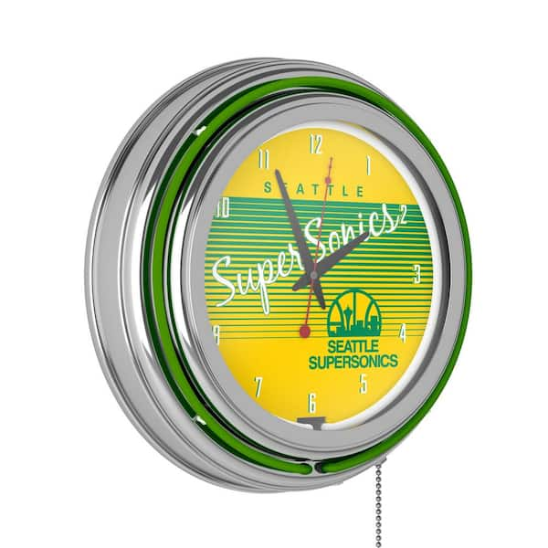 Unbranded Seattle SuperSonics Green Hardwood Classics Lighted Analog Neon Clock