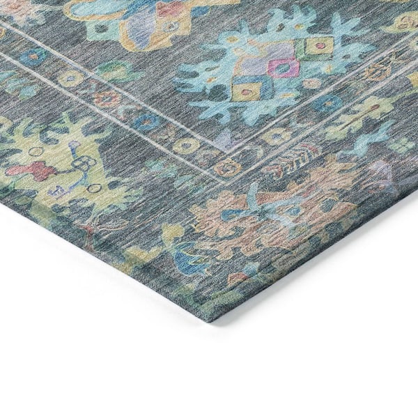 Chantille Machine Washable Indoor/Outdoor Abstract ACN2234 Teal 8 ft. x 8 ft. Area Rug