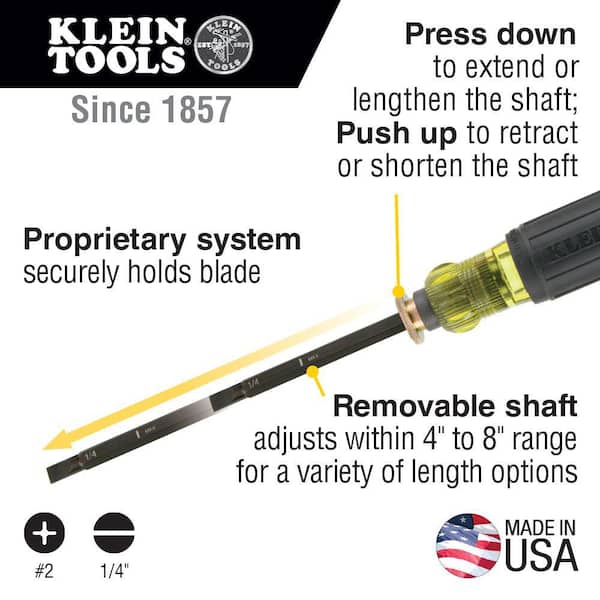 Adjustable Screwdriver, #2 Phillips, 1/4-Inch Slotted