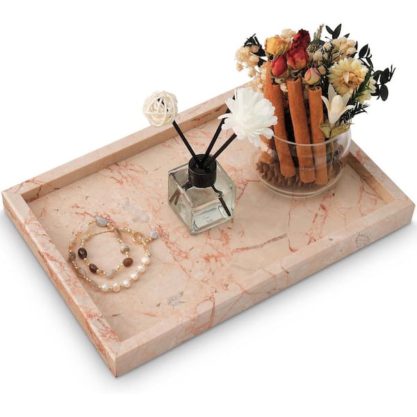 Natural Pink Marble Vanity Tray for Bathroom and Kitchen