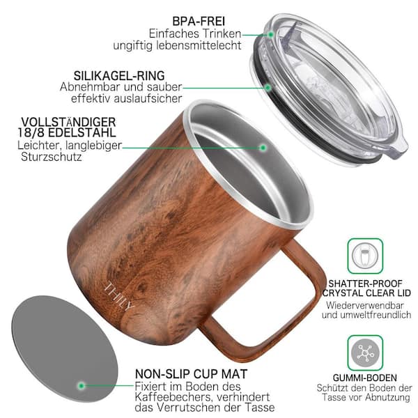 Adrinfly Vacuum 12 oz. Woodgrain Brown Insulated Stainless Steel Coffee Mug  with Spill Proof SNPH003IN693 - The Home Depot