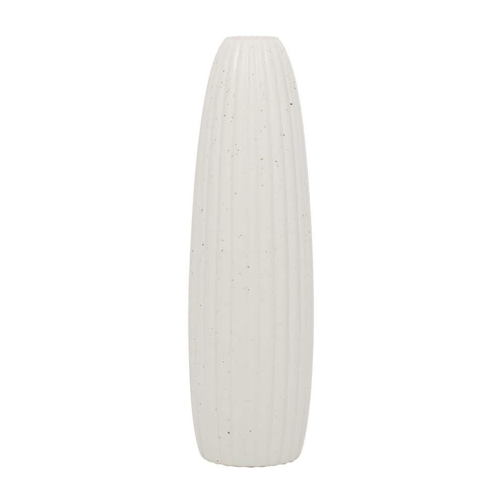 Tall Speckled White Ceramic Cylinder Vase