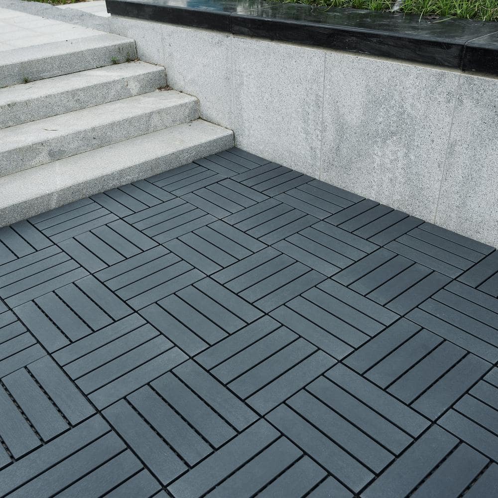 Gray 12'' x 12'' Plastic Interlocking Outdoor Deck Tiles