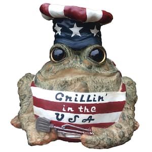 8.5 in. Grillin in the USA Toad Chef Collectible Frog Statue