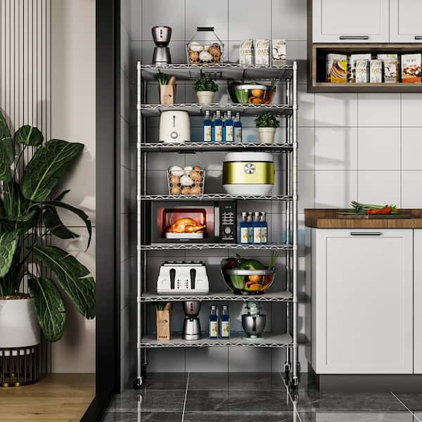 FUNKOL 6-Tier Corner Black Kitchen Shelf Metal Storage Shelf Height Adjustable