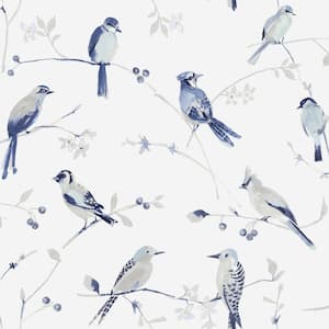 Birdsong Blue Paper Pre-Pasted Matte Trail Strippable Wallpaper