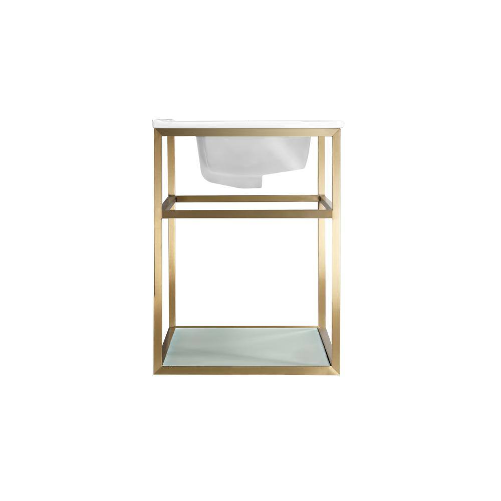 Pierre 36" Gold Stainless Steel Floating Bathroom Vanity with Glossy White Ceramic Sink