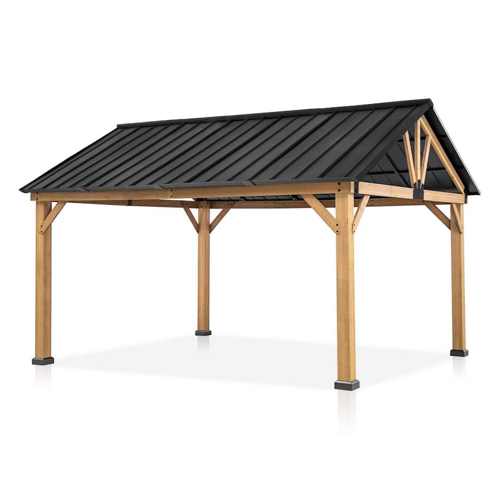 13' x 11' Black Steel and Wood Patio Gazebo